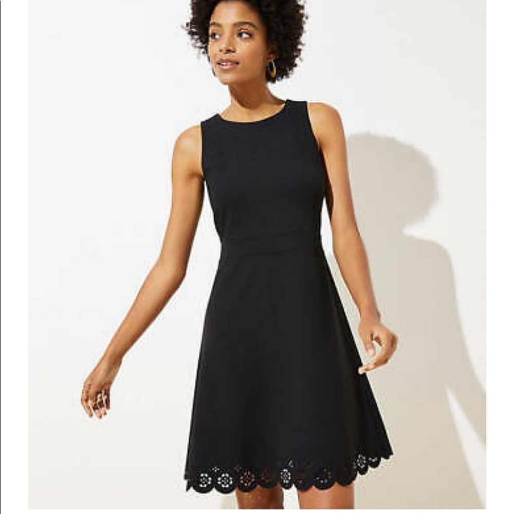 Loft 00P Black Sleeveless Scalloped Hem Dress, EUC